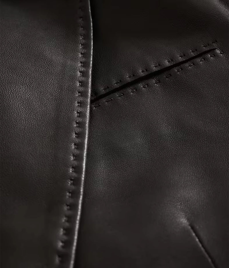Man wearing John Varvatos Arundel Jacket in Black with a black shirt and black trousers, full-length front view