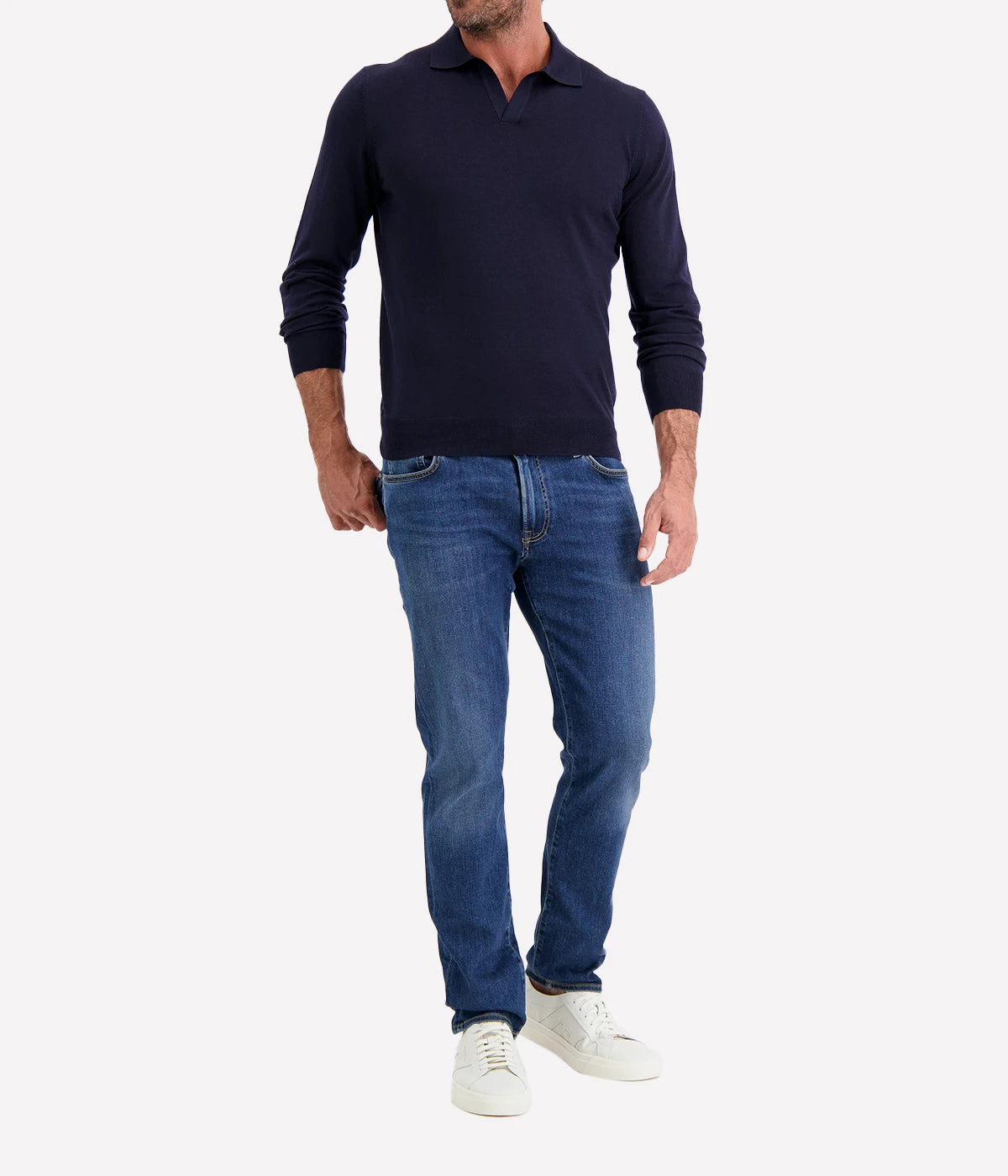 Long Sleeve Polo in NAVY