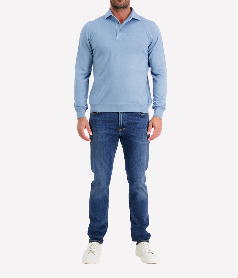 Long Sleeve Polo in Sky Blue