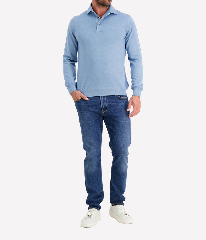 Long Sleeve Polo in Sky Blue
