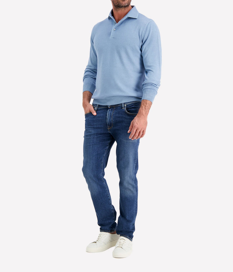 Long Sleeve Polo in Sky Blue