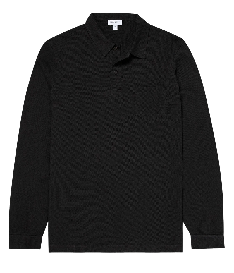 Long Sleeve Riviera Polo Shirt in Black