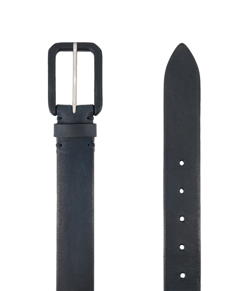 Lancaster Belt in navy leather with a matching navy buckle, offering a sleek, sophisticated look for both formal and smart-casual styling.