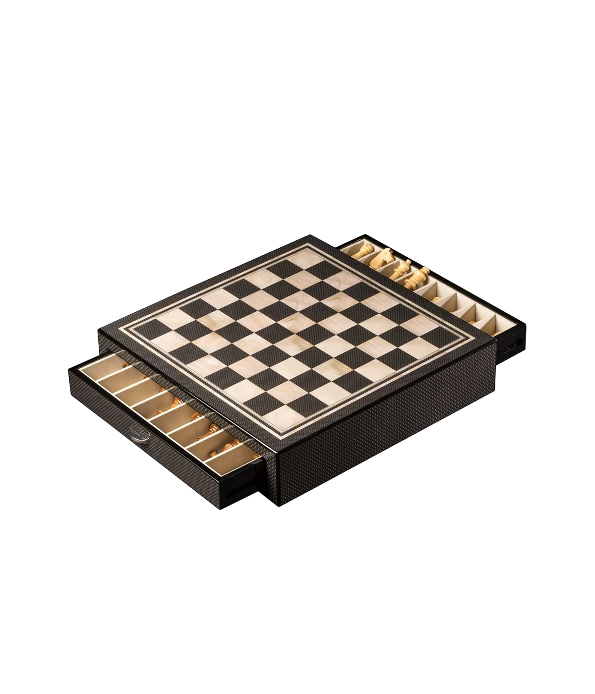 Large Chess Set in Carbon Fiber and Mother of Pearl