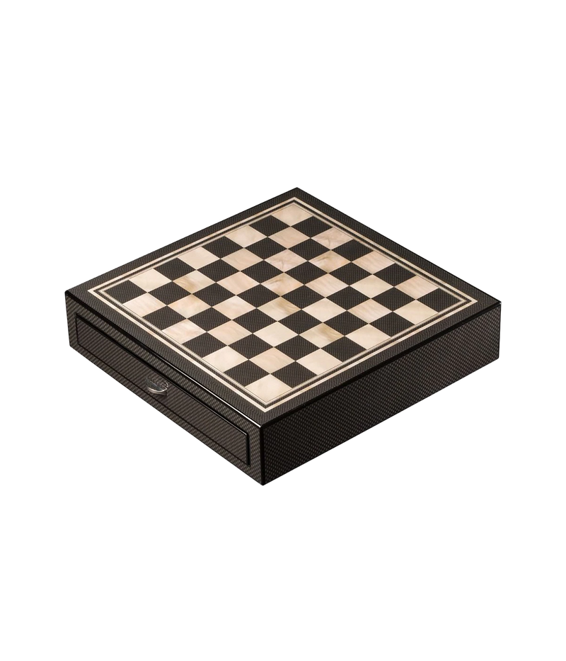 Large Chess Set in Carbon Fiber and Mother of Pearl