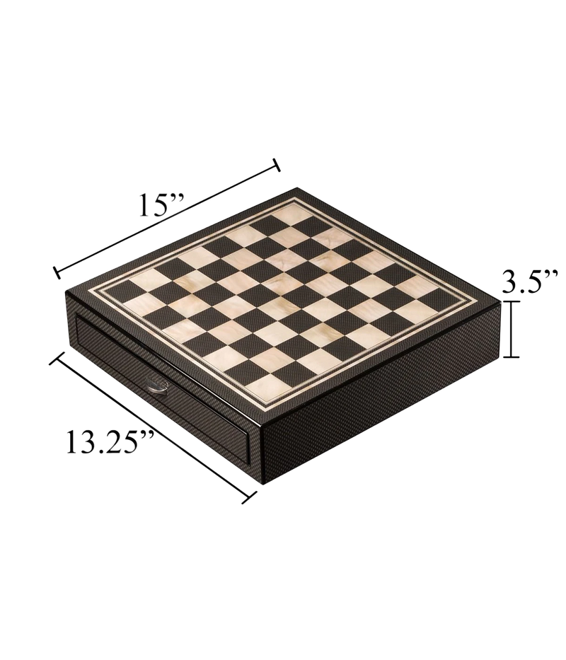 Large Chess Set in Carbon Fiber and Mother of Pearl