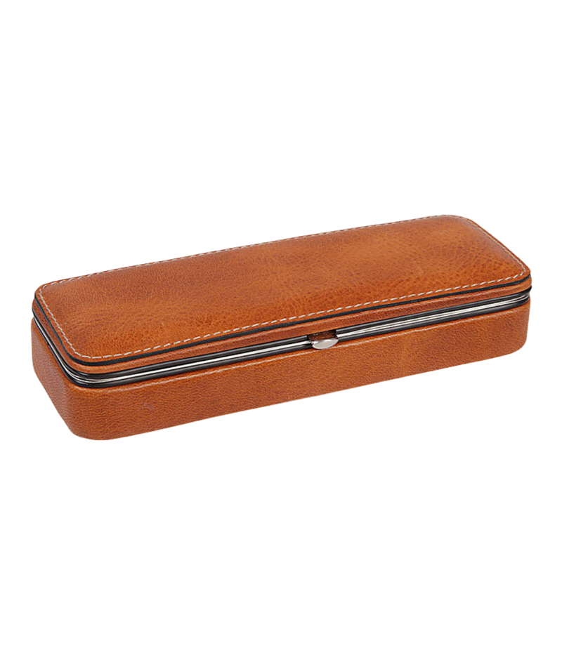 F. Hammann cigar case in vegetable-tanned Alpina bullhide leather with cedar wood interior, metal frame closure, cutter, and humidifier.