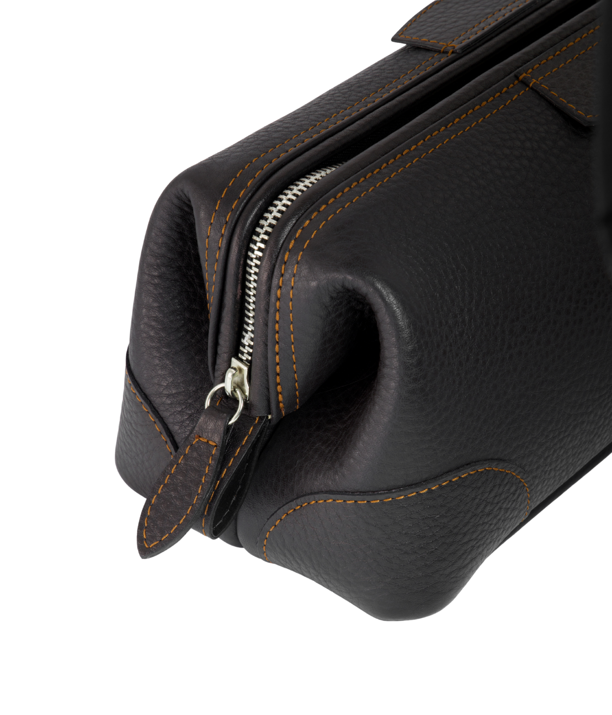 F. Hammann Chervo calfskin leather washbag in soft naturally dyed leather with steel frame opening, beige lining, and two inside pockets