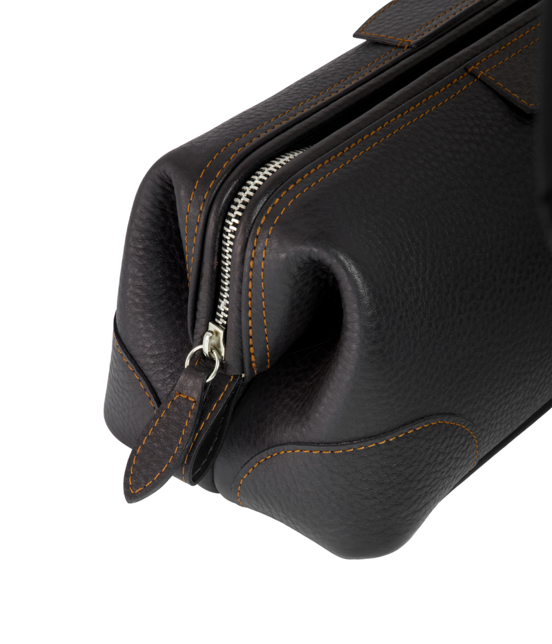 F. Hammann Chervo calfskin leather washbag in soft naturally dyed leather with steel frame opening, beige lining, and two inside pockets