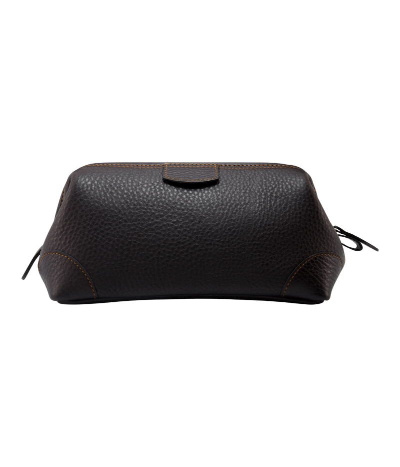 F. Hammann Chervo calfskin leather washbag in soft naturally dyed leather with steel frame opening, beige lining, and two inside pockets