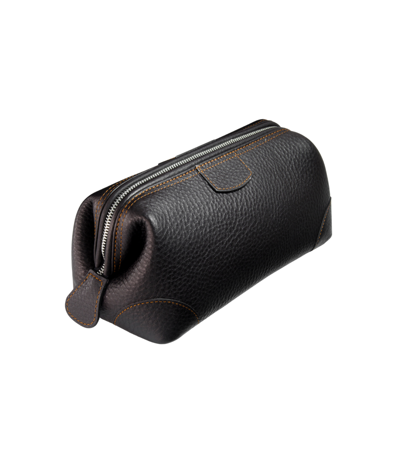 F. Hammann Chervo calfskin leather washbag in soft naturally dyed leather with steel frame opening, beige lining, and two inside pockets