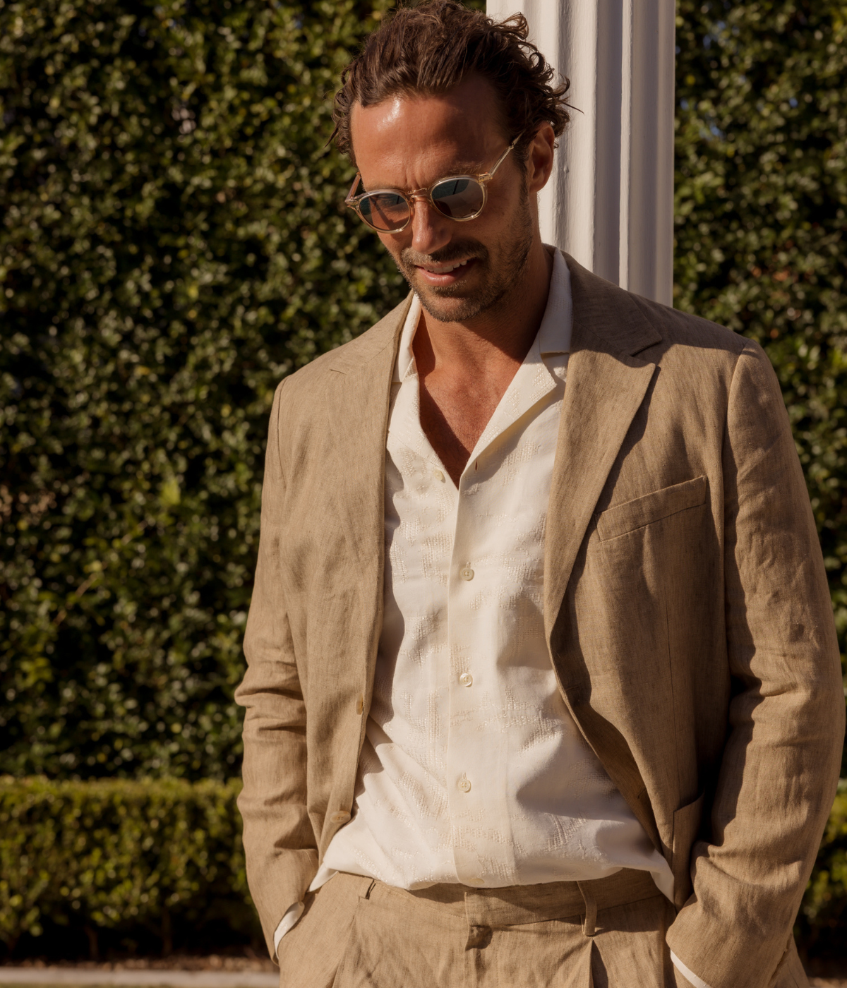 Safra Cotton Blend Raffia Jacquard Long Sleeve Shirt in Ivory