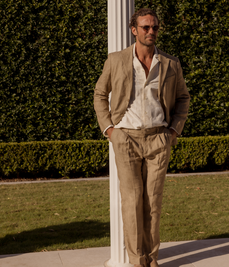 Tailored Single Pleat Trouser in Dune Melange
