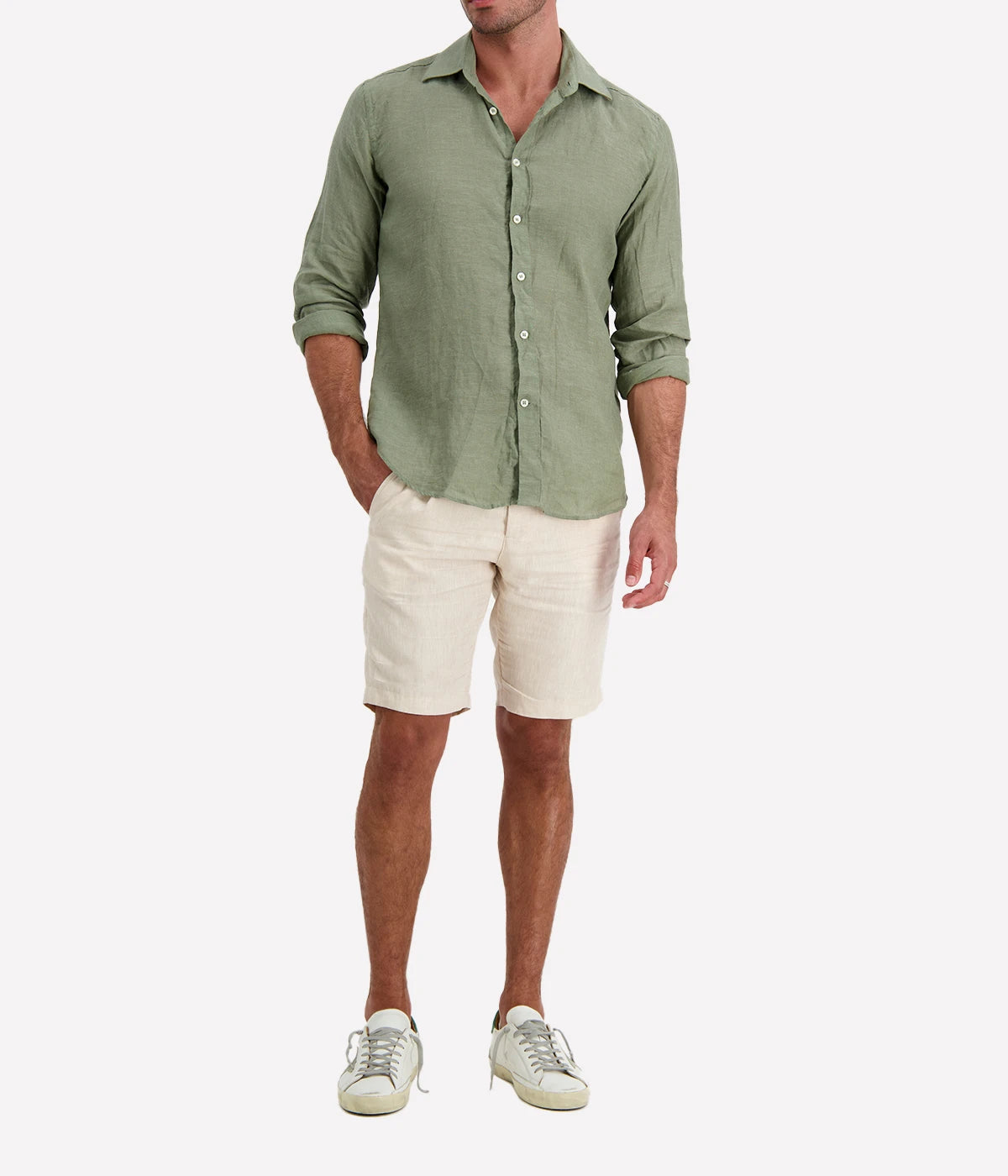 Linen Long Sleeve Shirt in Khaki