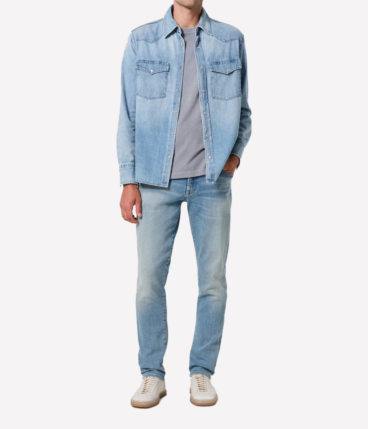 London Jean in Pavilion by Citizens of Humanity, featuring a slim fit through the hip and thigh with a tapered leg. Crafted from a stretch-enhanced fabric blend in a versatile mid-blue wash, these jeans offer a sleek, modern silhouette perfect for both casual and elevated looks.