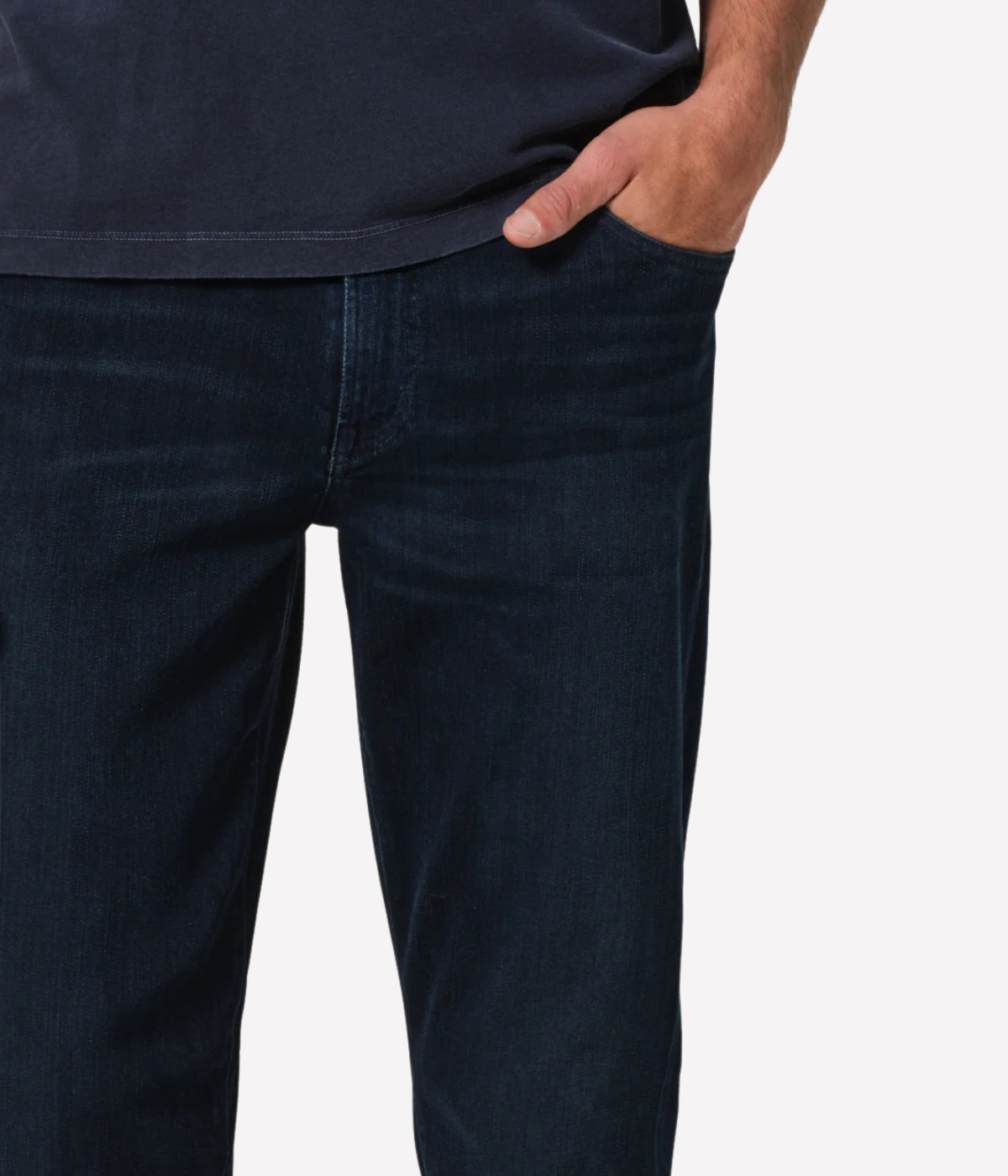 Citizens of Humanity London Jean in dark indigo vintage wash with tonal stitching and light whiskering—lightweight stretch denim in a slim tapered fit.