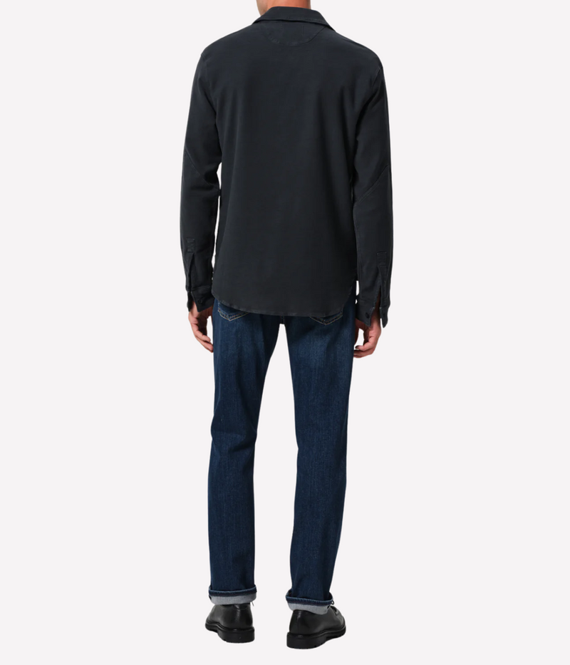 Citizens of Humanity London Jean in darker medium indigo—slim tapered fit with subtle fading, whiskering, and soft stretch midweight denim.