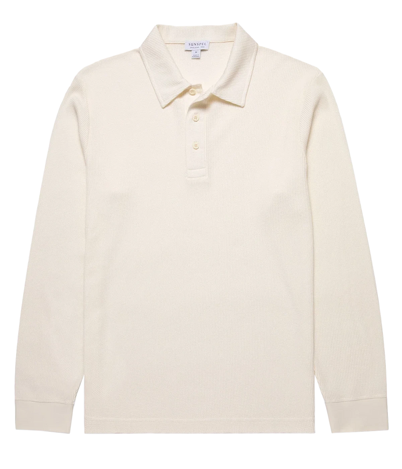 *FINAL SALE*L/S Waffle Polo Shirt in Ecru