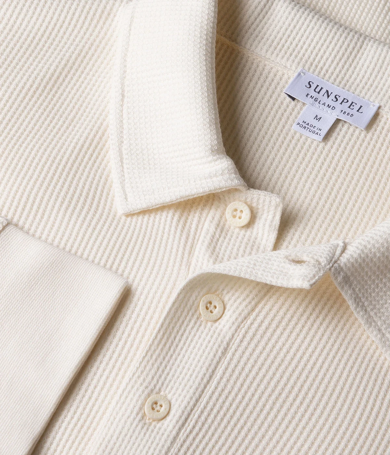 *FINAL SALE*L/S Waffle Polo Shirt in Ecru
