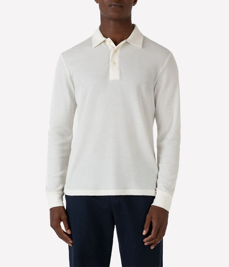 *FINAL SALE*L/S Waffle Polo Shirt in Ecru