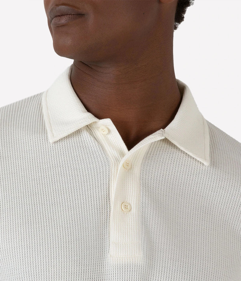 *FINAL SALE*L/S Waffle Polo Shirt in Ecru