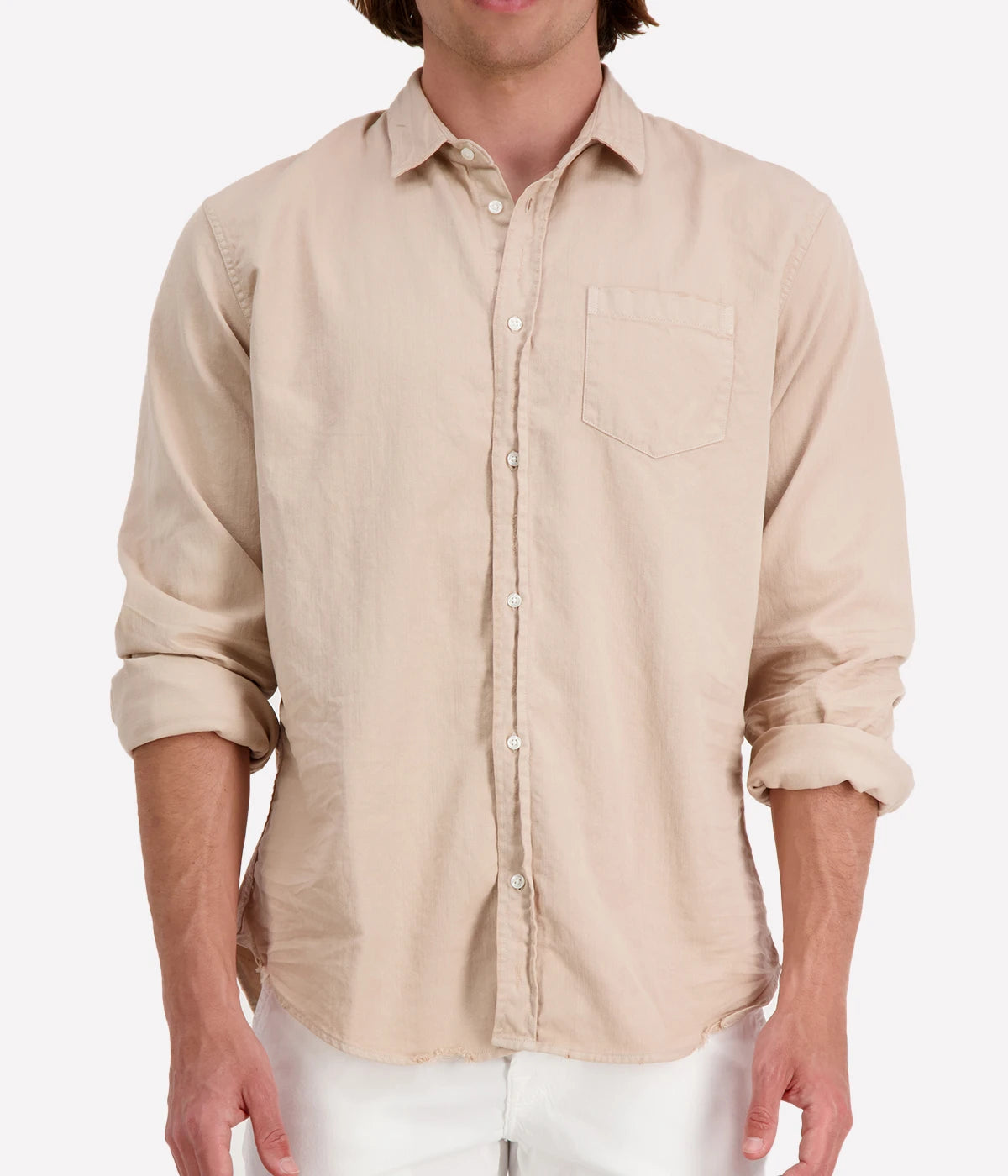 Luke Woven Button Up Shirt in Sand & Indigo