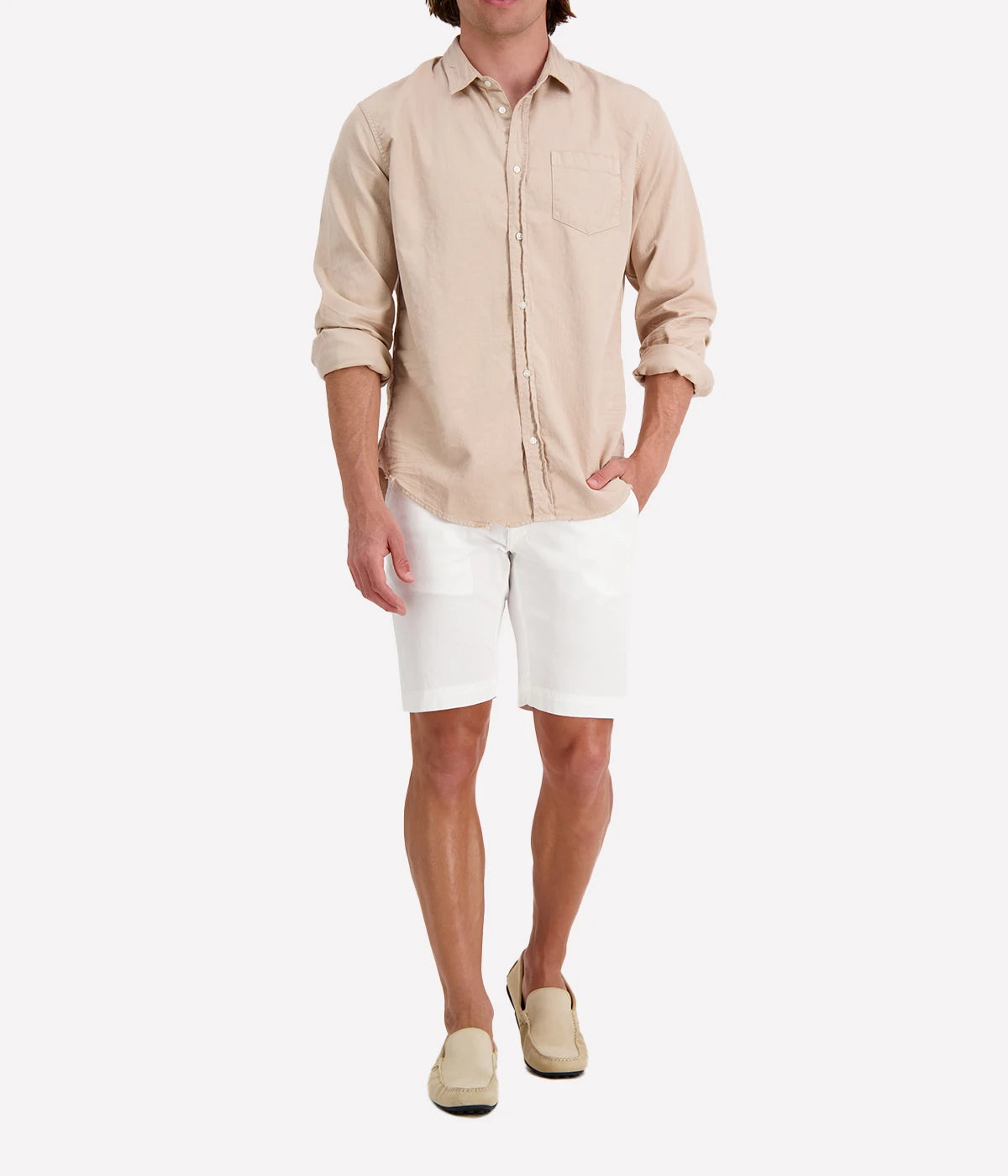 Luke Woven Button Up Shirt in Sand & Indigo