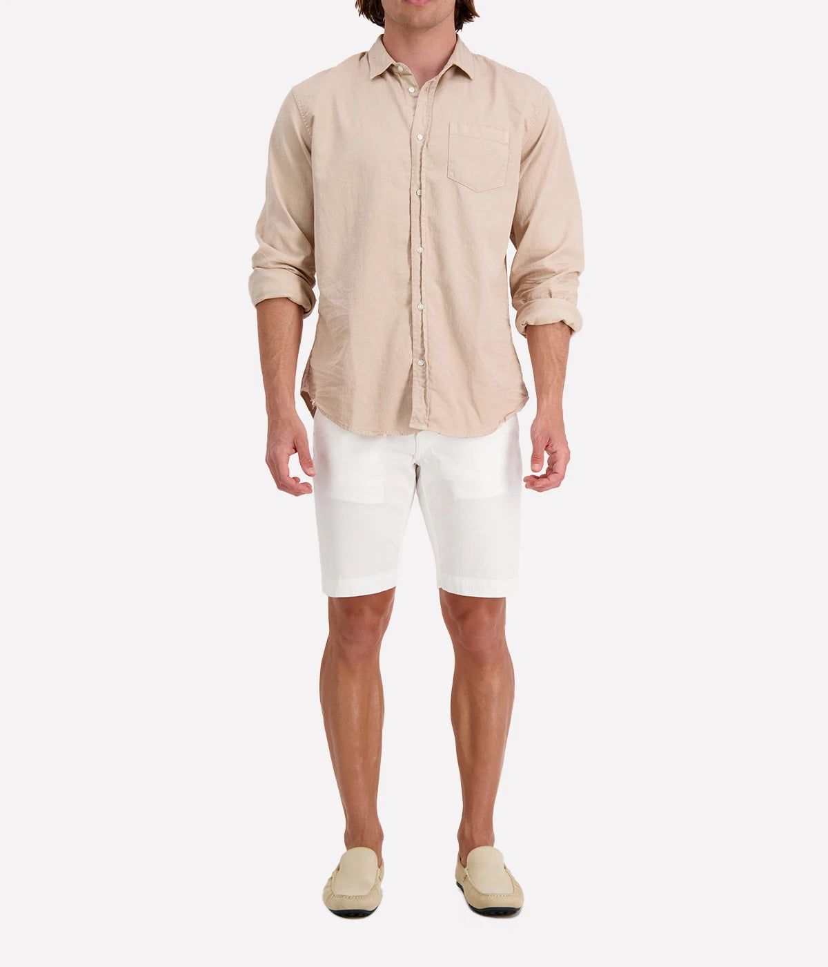 Luke Woven Button Up Shirt in Sand & Indigo