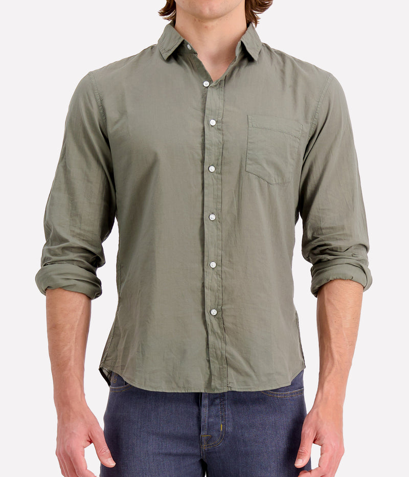 Luke Woven Shirt in Army Green Voile