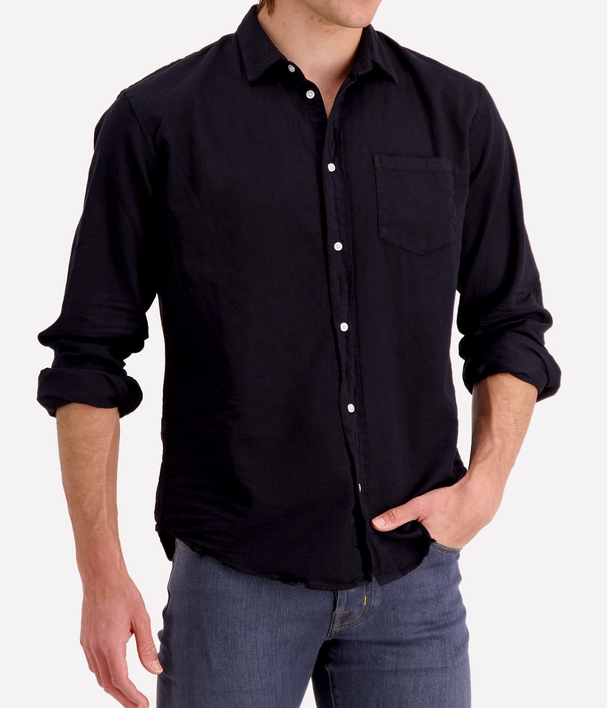 Luke Woven Button Up in Blackout