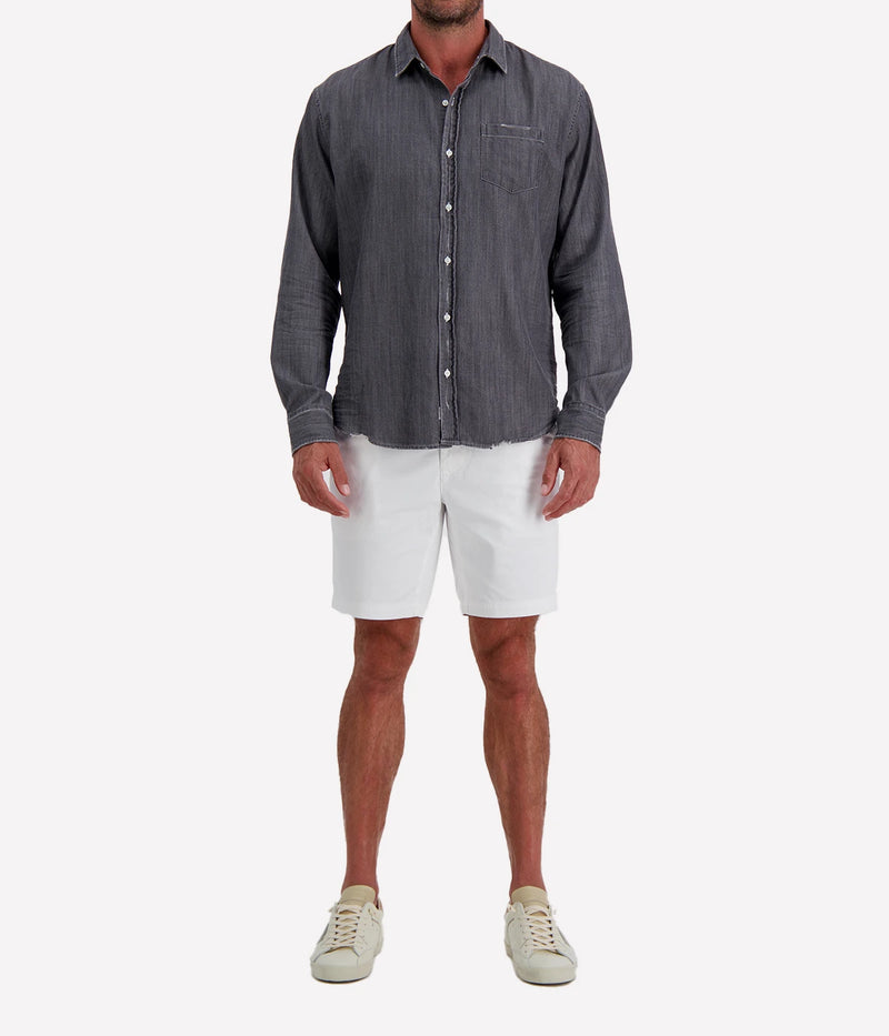 Luke Woven Shirt in Washed Black Denim
