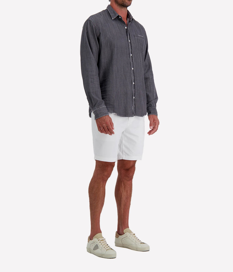 Luke Woven Shirt in Washed Black Denim