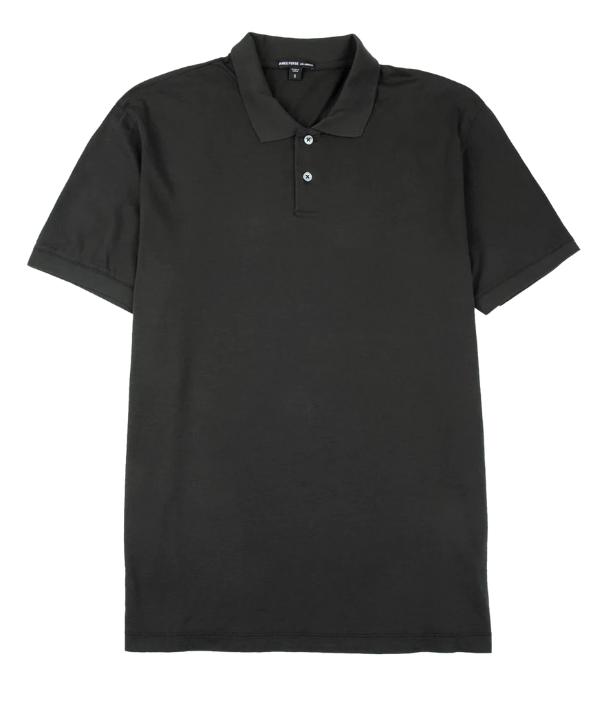 100 percent suvin cotton carbon jersey polo. Relaxed, polished look and fit with an ultra-soft, matte satin-like hand feel. Contrast ribbed knit collar and short sleeve hems and centre front polo placket with two button closures.