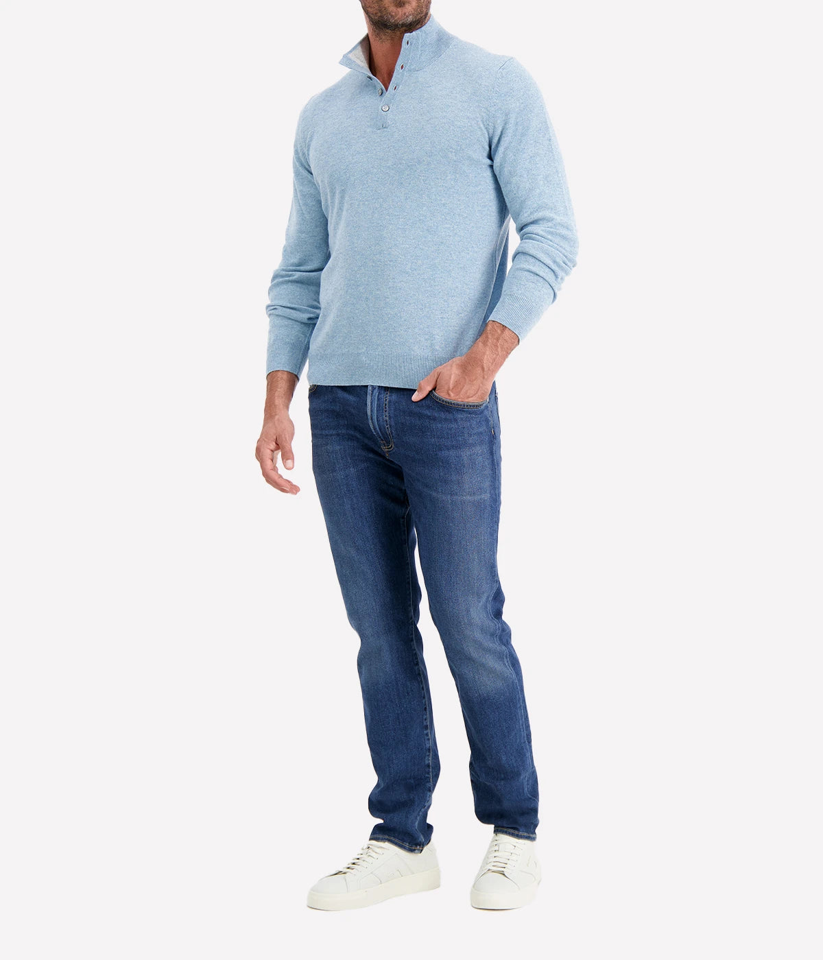 Mock Button Sweater in Sky Blue