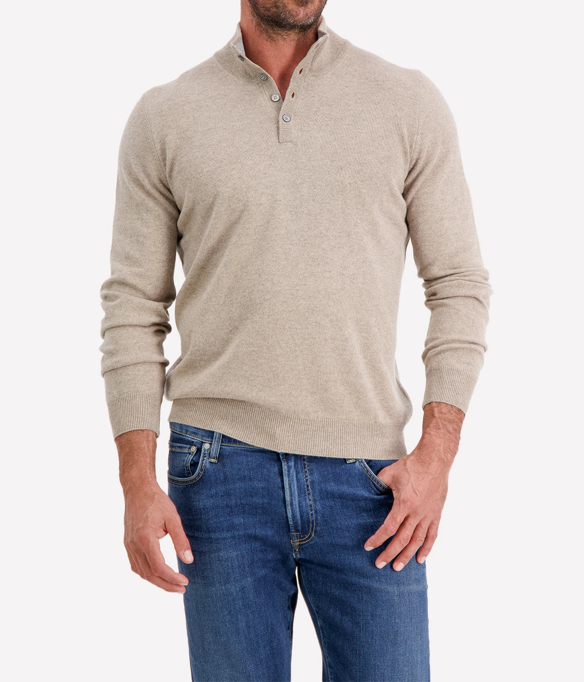 Mock Button Sweater in TAUPE