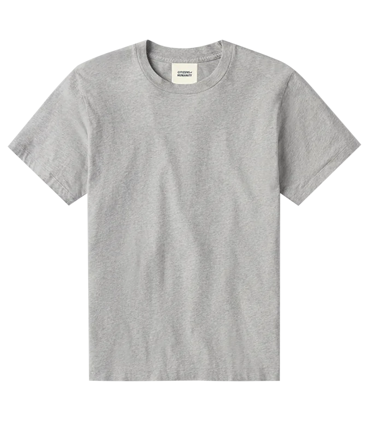 A light grey short-sleeve crewneck t-shirt laid flat against a solid white background.