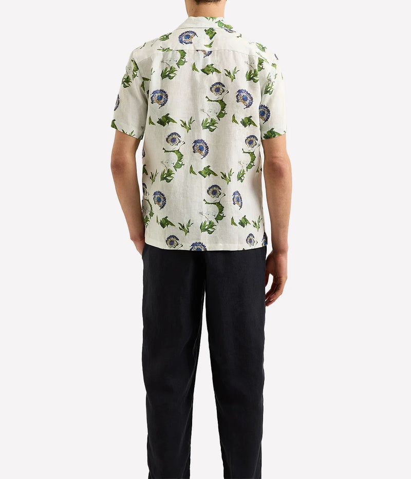 Men’s relaxed short-sleeve linen shirt in bold floral Coronaria print with Capri collar and concealed placket – lightweight summer resortwear