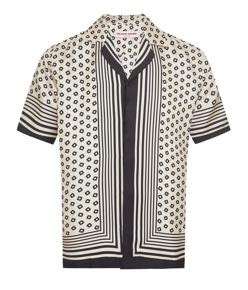 Men’s relaxed short-sleeve silk shirt in exclusive Lumina print with Capri collar and concealed placket – lightweight luxury summer shirt