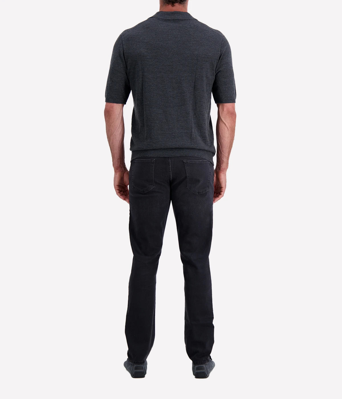 Lardini grey marl short-sleeve polo with a three-button placket, crafted from a wool-silk-cashmere blend.