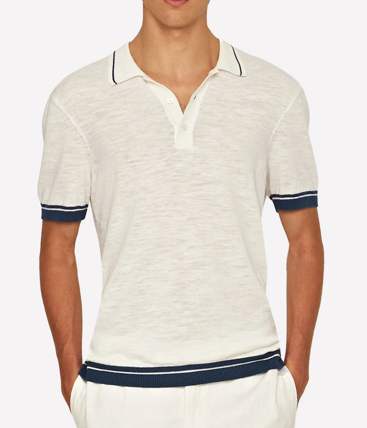 Maranon Cotton Linen Polo in White Sands