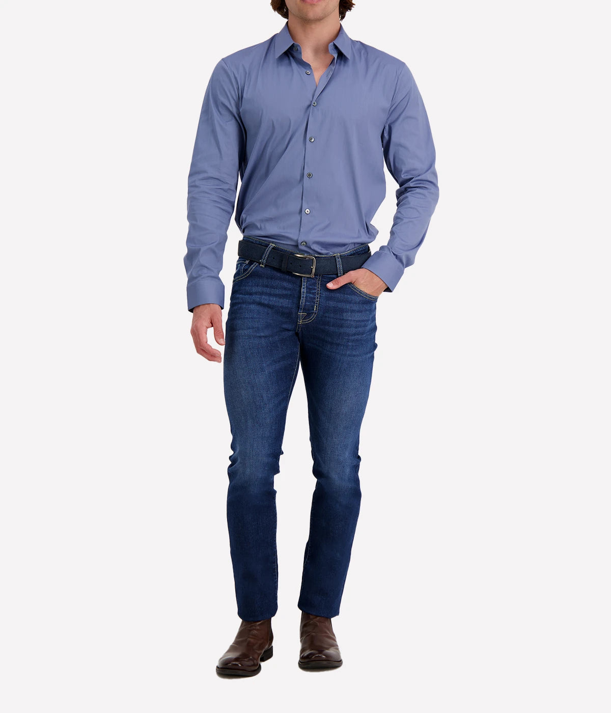 Matte Stretch Poplin Shirt in Denim