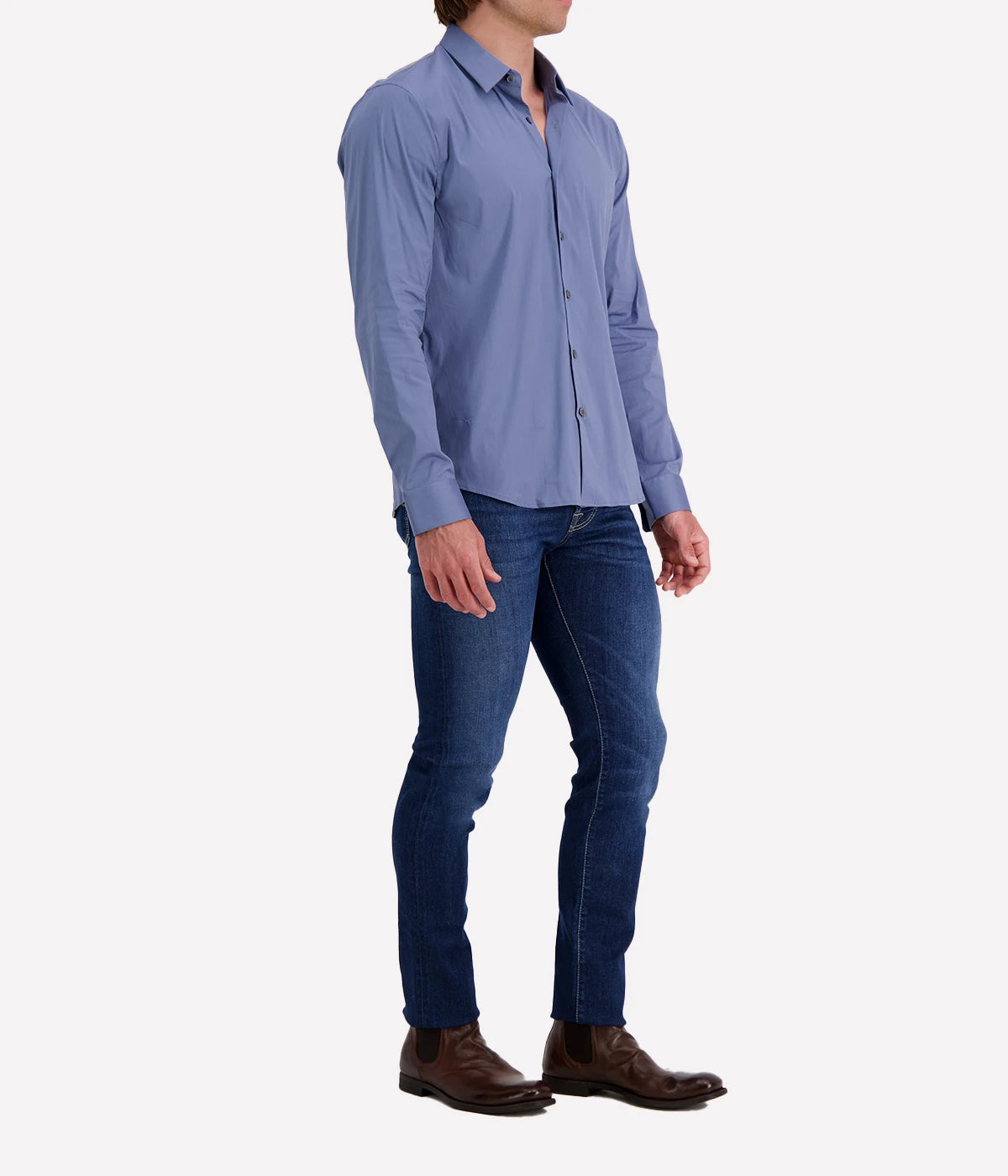 Matte Stretch Poplin Shirt in Denim