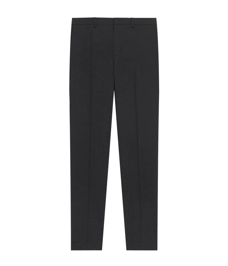 Mayer Trouser by Theory, crafted from medium-weight Italian virgin wool and Lycra Spandex. Features straight slim leg with subtle pressed creases, side slip pockets, back welt pockets, and hook-and-zip closure. Wrinkle-resistant and moisture-controlling fabric for all-day polish