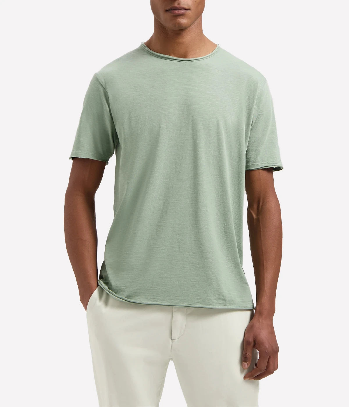 Men's organic cotton t-shirt in seasonal colours with raw edge detailing and regular fit