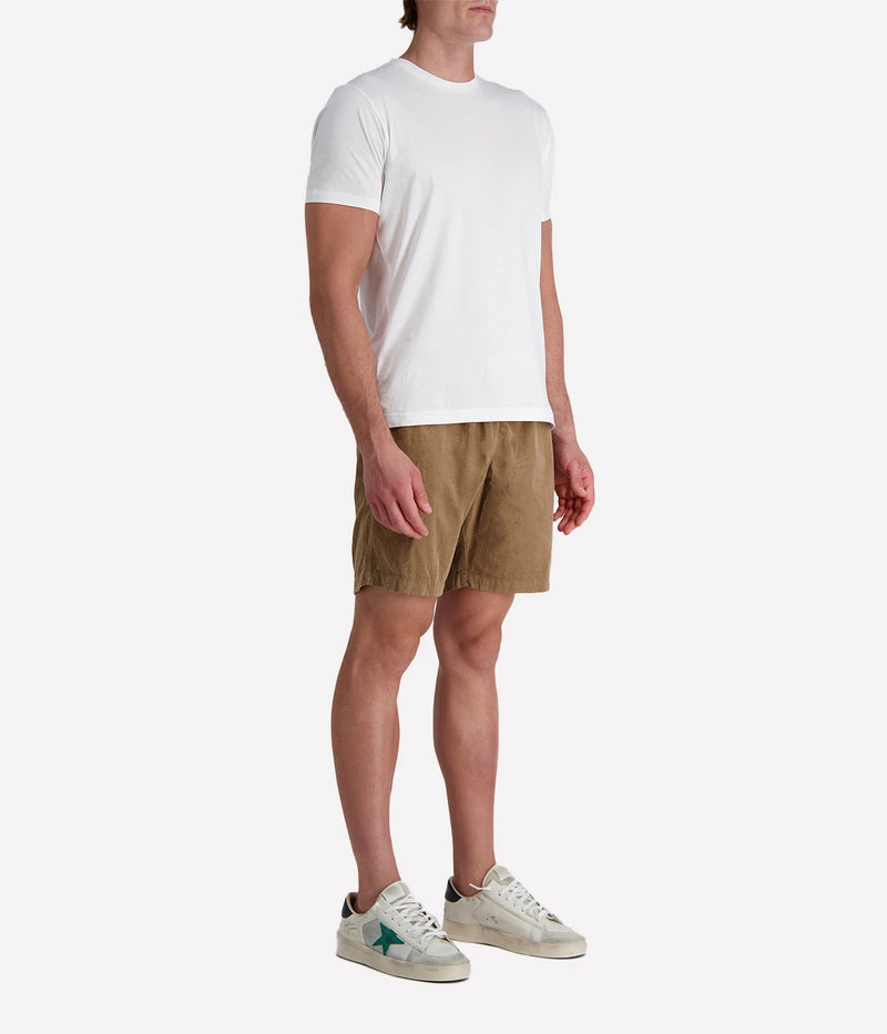 Hartford long-fit corduroy shorts in cigar with an elastic drawstring waistband and relaxed silhouette, made from 100% organic cotton for breathable summer comfort.