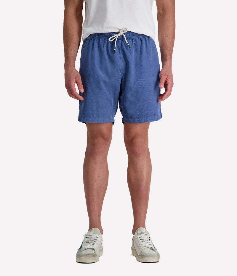 Hartford long-fit corduroy shorts in coronet blue with an elastic drawstring waistband and relaxed silhouette, made from 100% organic cotton for breathable summer comfort.
