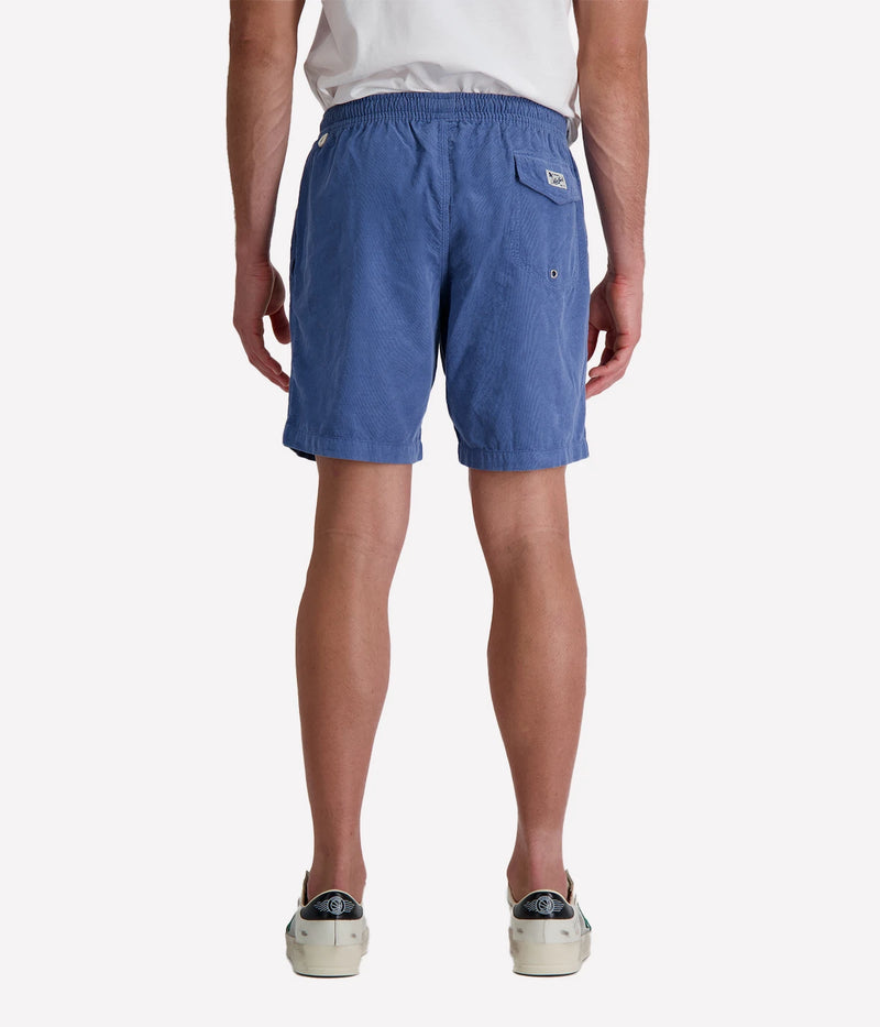 Hartford long-fit corduroy shorts in coronet blue with an elastic drawstring waistband and relaxed silhouette, made from 100% organic cotton for breathable summer comfort.