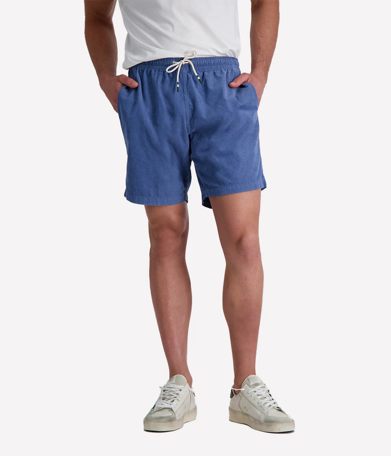 Hartford long-fit corduroy shorts in coronet blue with an elastic drawstring waistband and relaxed silhouette, made from 100% organic cotton for breathable summer comfort.