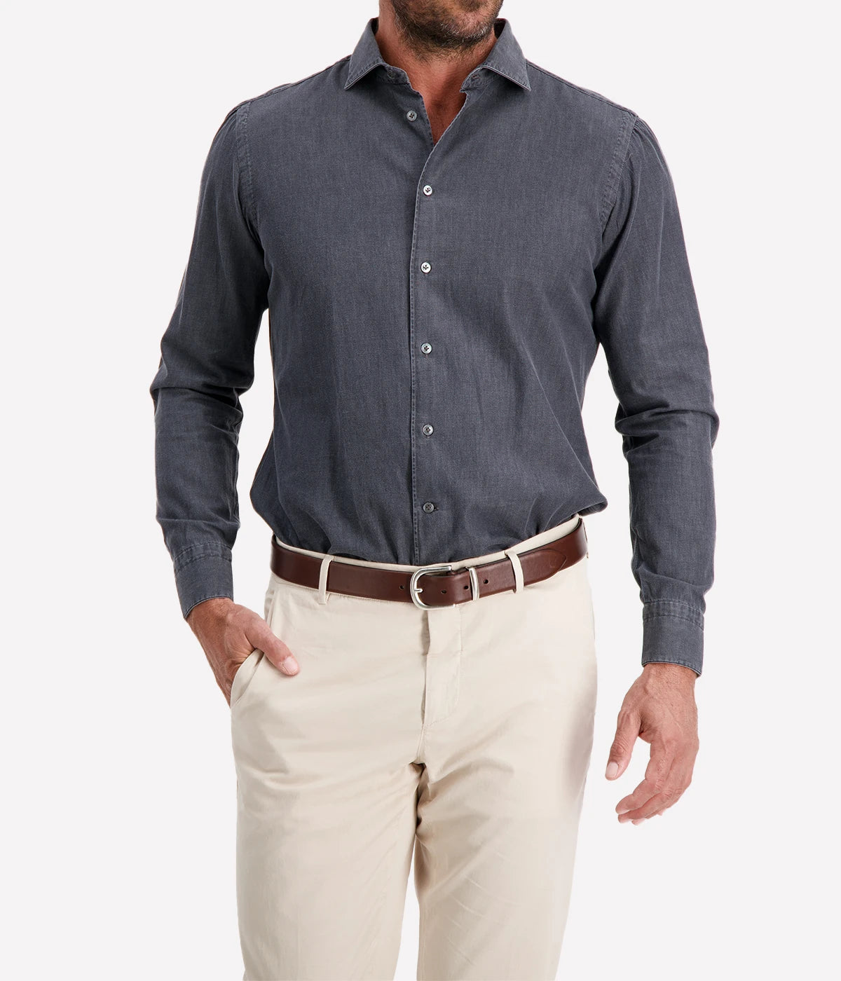 Mens Denim Shirt In 5 Denim Grey