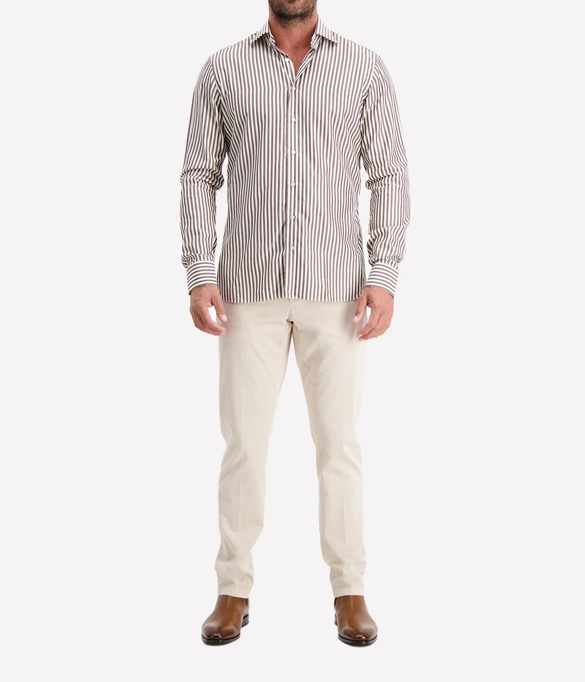 Mens Stripe Shirt In 2 Brown Stripe